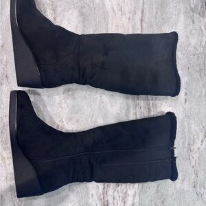 AEROSOLES Black Faux Suede Tall Winter Boots with shearling -17-18 inch widecalf